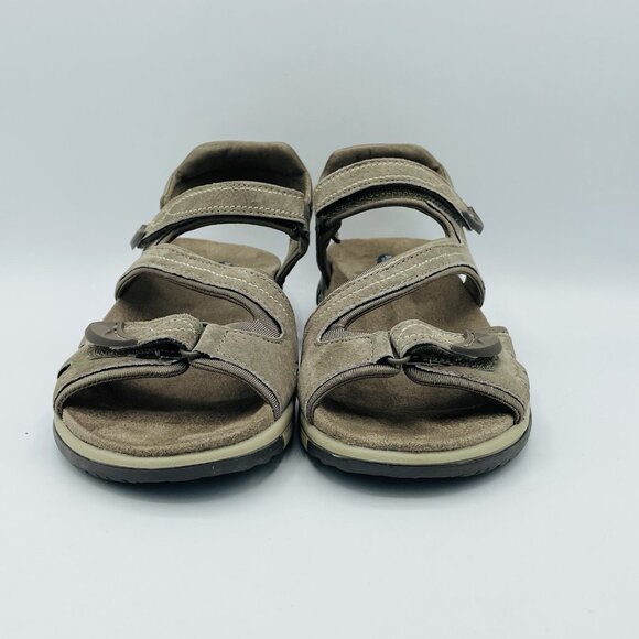 Dr Scholls Sandals Womens Size 7.5 M Taupe Leather Strappy ZStrap Comfort - Picture 4 of 11